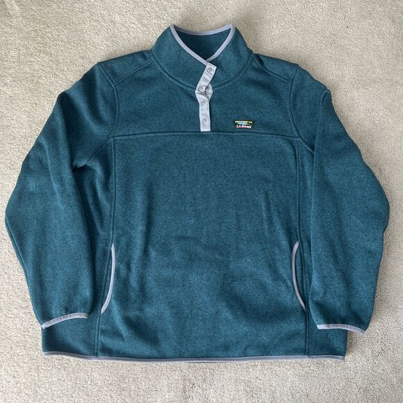 LL Bean Sweater Fleece Snap Pullover Womens 3X Green Kangaroo Pocket Classic - Picture 1 of 5